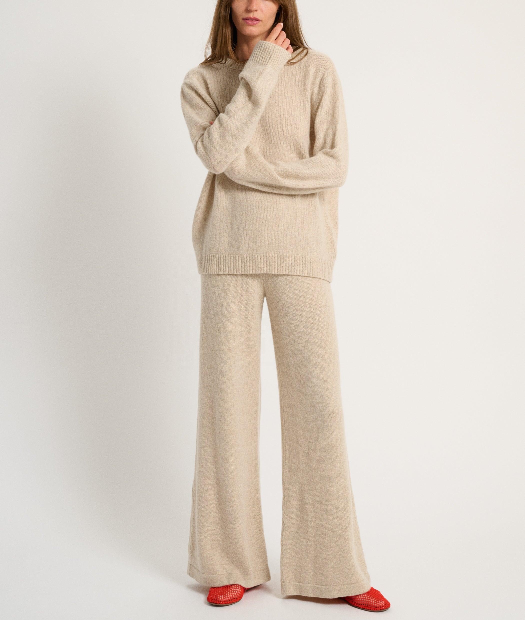 Womens 100% Pure Cashmere Lounge Set Mock Neck Custom Knit Sheep Wool Cashmere Sweater 2 Two Piece Loungewear Set for Women