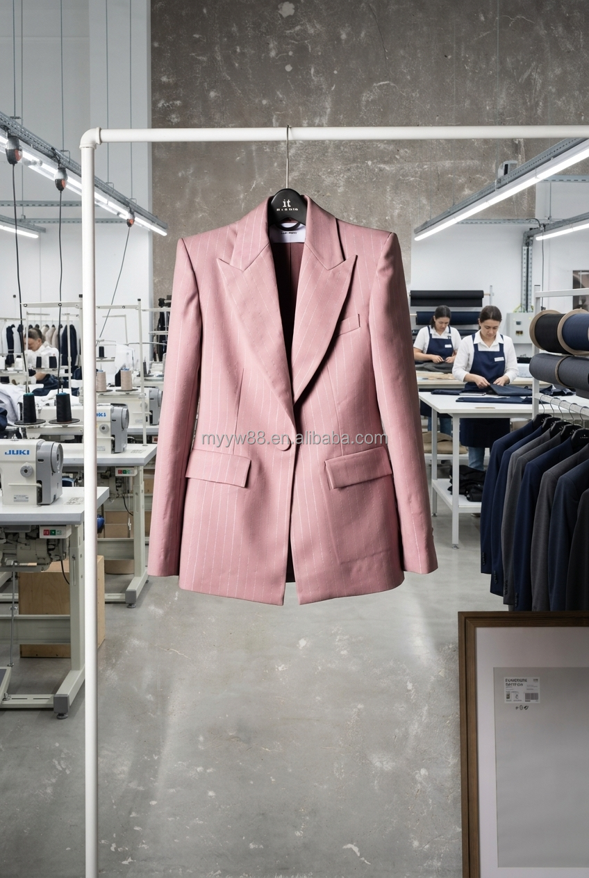 Custom Wholesale Pink Pinstripe Women's Suit High Quality Striped Blazer Set Business Formal Office Wear Apparel OEM/ODM ForSale