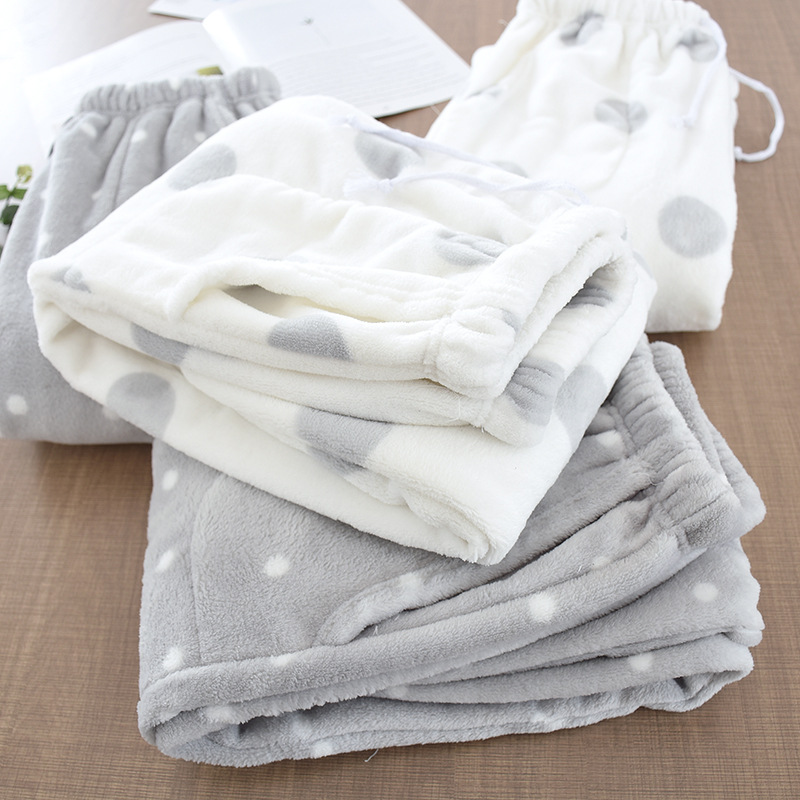 Women's Thick Flannel Pajama Pants Autumn Winter Warm Large Size Loose Trousers Coral Fleece Knitted Loungewear Casual Cute
