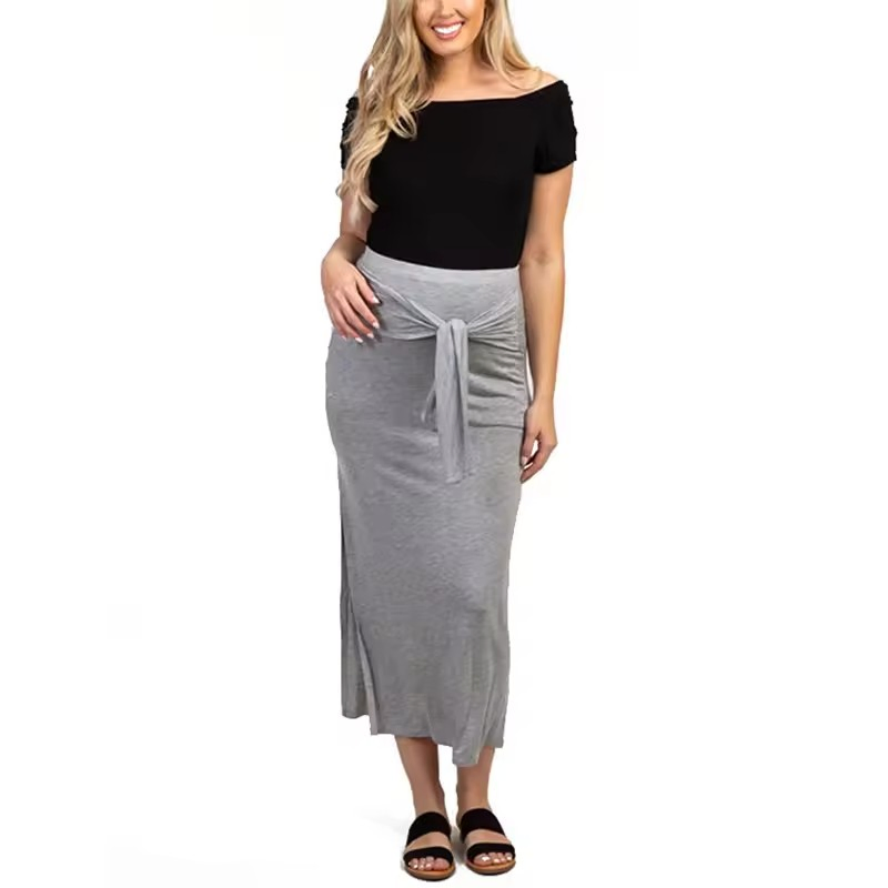 Wholesale Maternity Clothes Casual Pregnant Side Slit Skirts Elastic Tie Waist