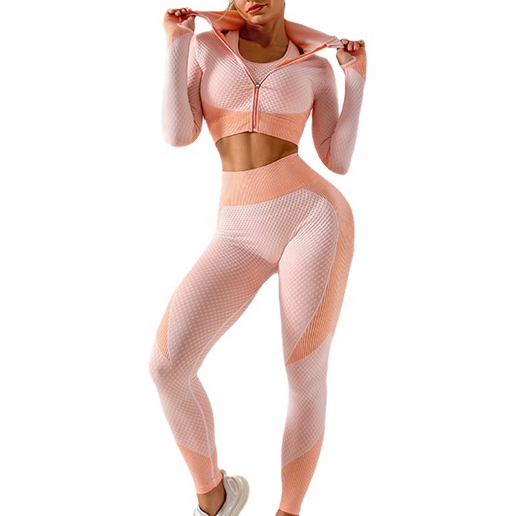 Ladies Sports Seamless Athletic High Waist Butt Lift Leggings Set Women Fitness Workout Clothing Gym Activewear Wear Yoga Set