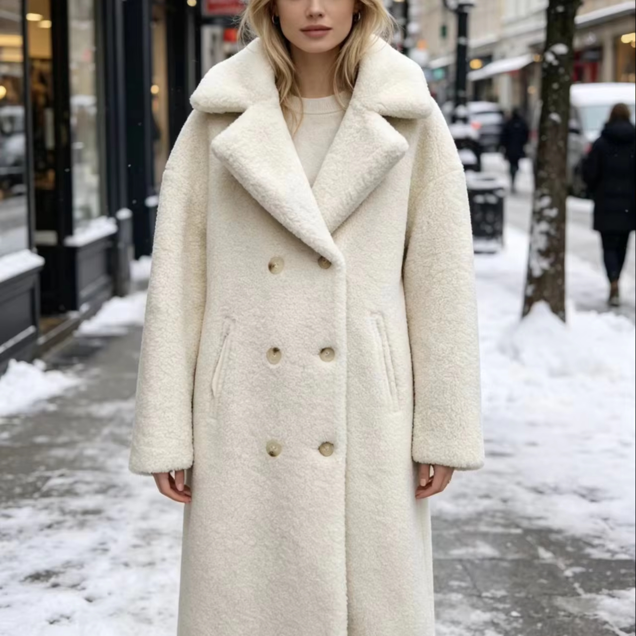 Cross-border fashion faux shearling coat with fur lining, winter new suit collar women's outerwear