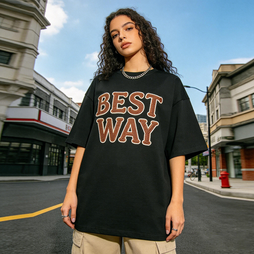 Fashion Custom Design Women's Streetwear Loose Logo Heat Transfer Printed 100% Cotton Eco-Friendly Black Short Sleeve O-Neck