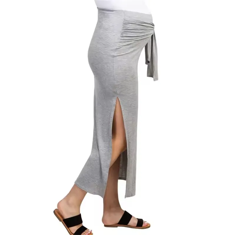 Wholesale Maternity Clothes Casual Pregnant Side Slit Skirts Elastic Tie Waist Detailed View 4