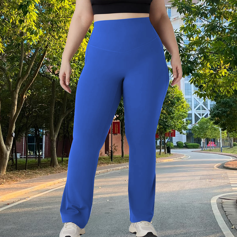 Women's Clothing Plus Size High Waist Wide Leg Flare Yoga Pants Plus Size Leggings with Pockets