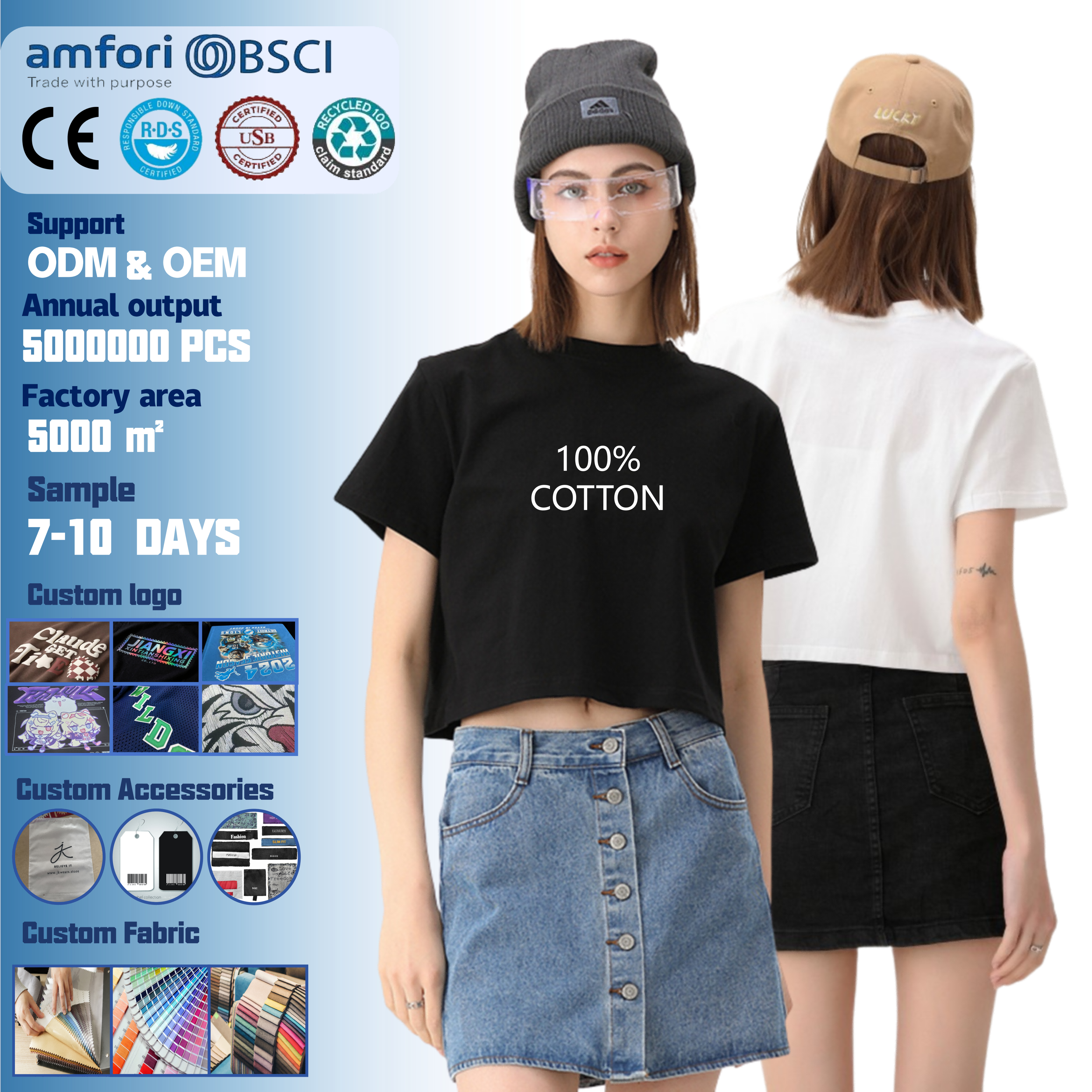 Customize Printing Women's Plain Cotton Tops 210gsm Girl's Fashionable Knitted Crop Tops for Summer