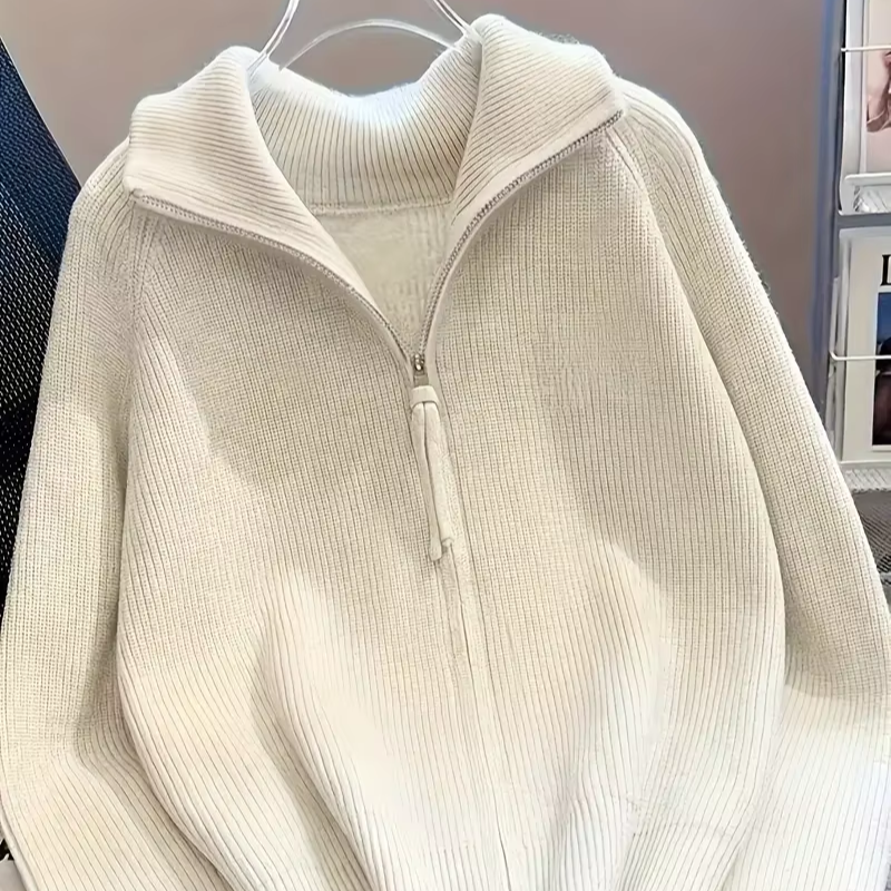 Korean-Style Women's Winter Sweater Coat with Turtleneck Double Zipper Raglan Sleeve Long Front Print Loose Top Knitted