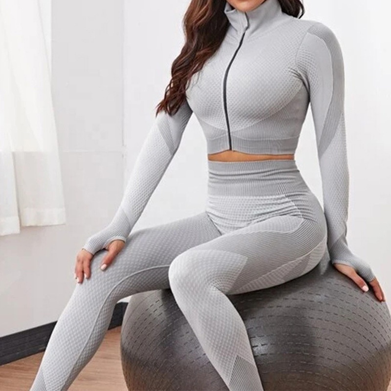 Ladies Sports Seamless Athletic High Waist Butt Lift Leggings Set Women Fitness Workout Clothing Gym Activewear Wear Yoga Set