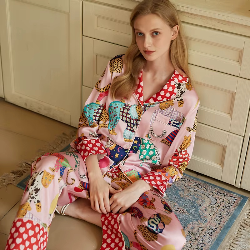 Hongbo Lightweight Ice Silk Pajamas Women s Sleepwear Wholesale Plus Size Luxury Turn Down Collar Women's Pajamas for All Season