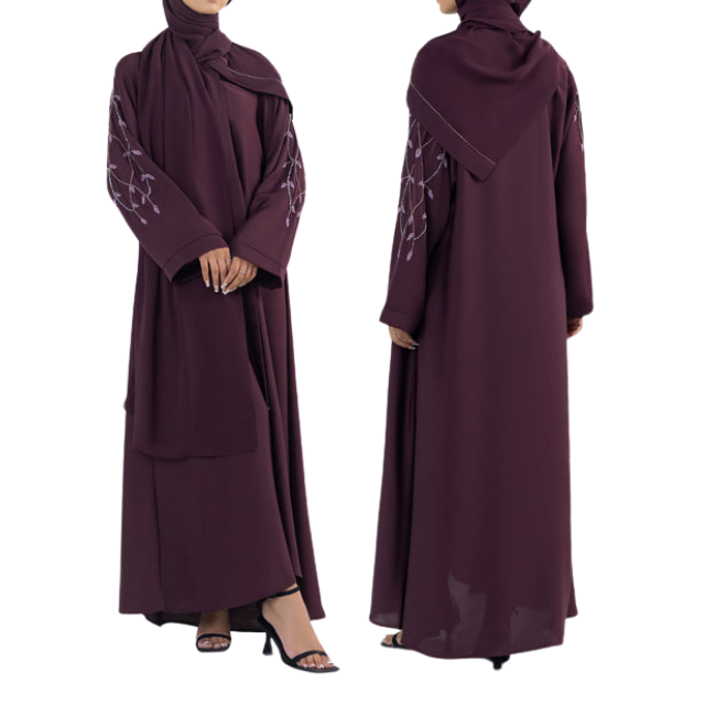 Hot Sale Elegant Dubai Abaya Women Breathable Quick Dry Lightweight Floral Embroidered Long Sleeves Plus Size Modest Islamic