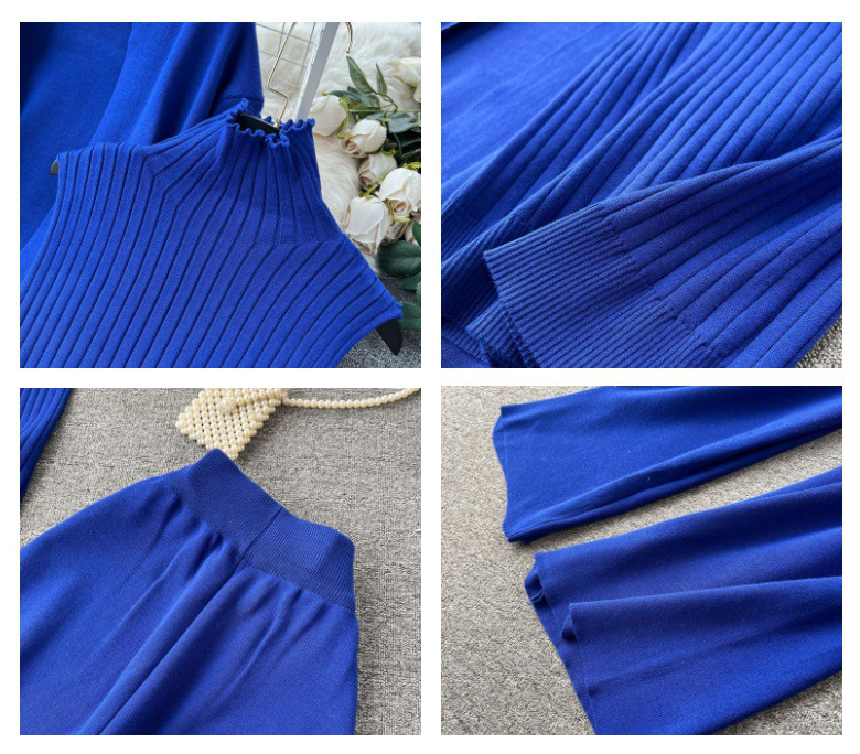 Autumn New Elegant Simple Women'S Knitted Set Sleeveless Tank Top Long Sweater Cardigan Pants Three Piece Sets