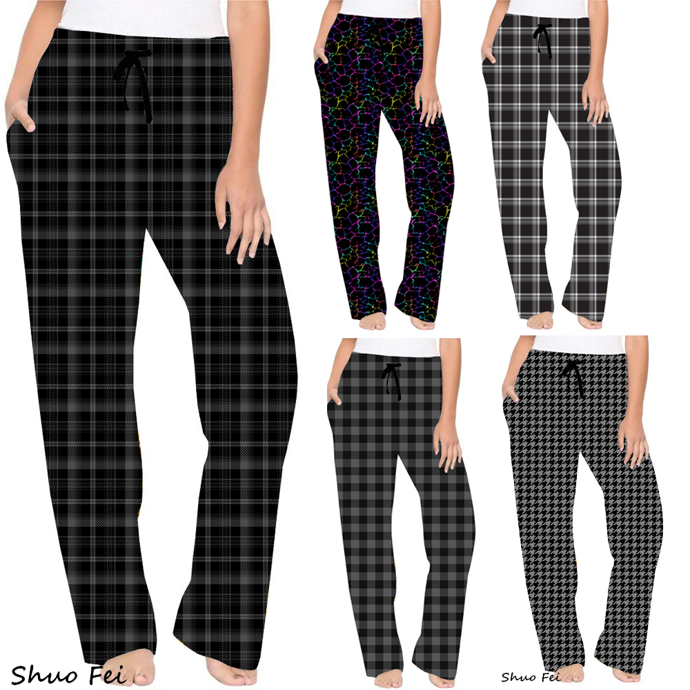 Newest Custom Logo Full Allover Printing Sleepwear Winter Pajamas Women Lounge Wear Pants Trousers