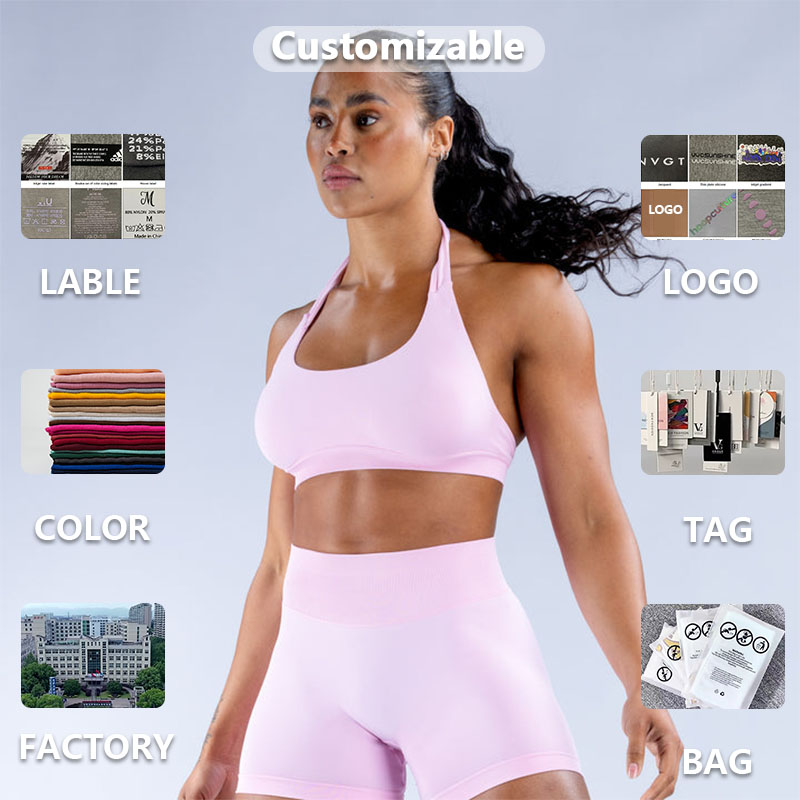 AOLA Custom Womens Solid Breathable Seamless Shorts Fitness Yoga Wear 2-Piece Set for Gym
