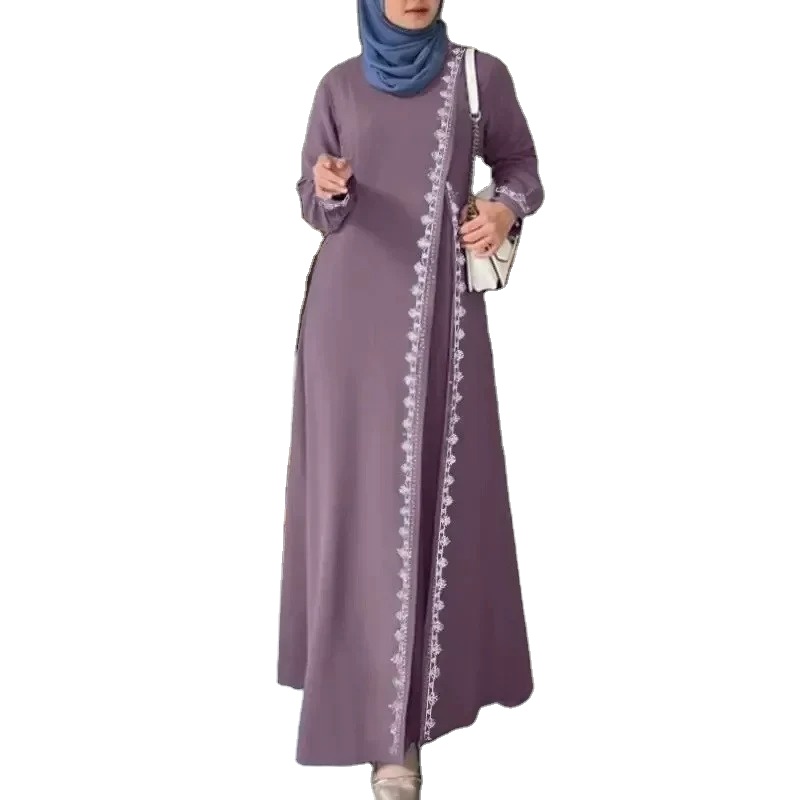 Muslim Women Lace Robe Dress Fashion Long Sleeve Vest Spring Casual Dresses for Women