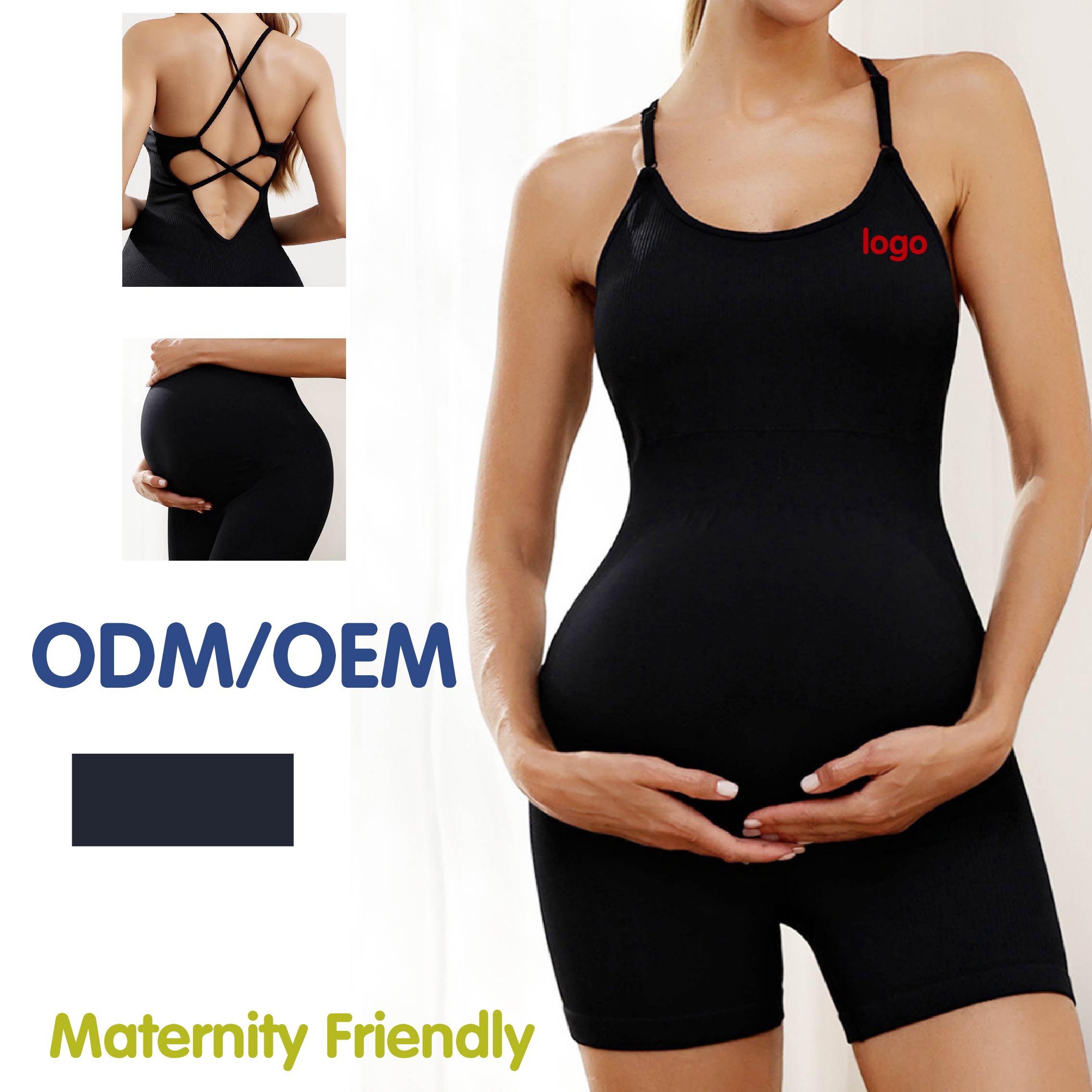 European American Slim-fit Casual Belly-free Solid Summer Criss-cross Collar Beautiful Back Pregnant Women's Maternity Jumpsuit