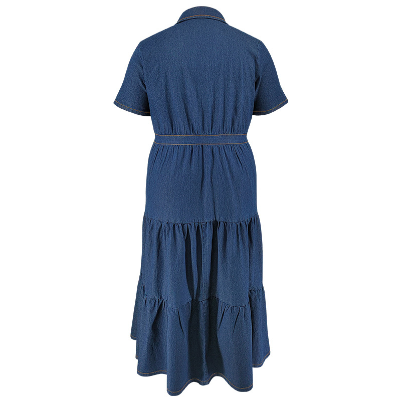 Plus Size Women Clothing Denim Dress Fashion Turn Down Collar Casual Long Streetwear Elegant A-Line Mom Jeans Dresses Vestidos