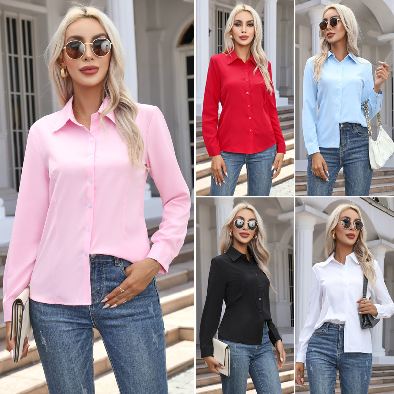 2026 Autumn Formal Women's White Button Mohair Blouse Long Sleeve Turn-down Collar Office Business Solid Color Casual Elegant