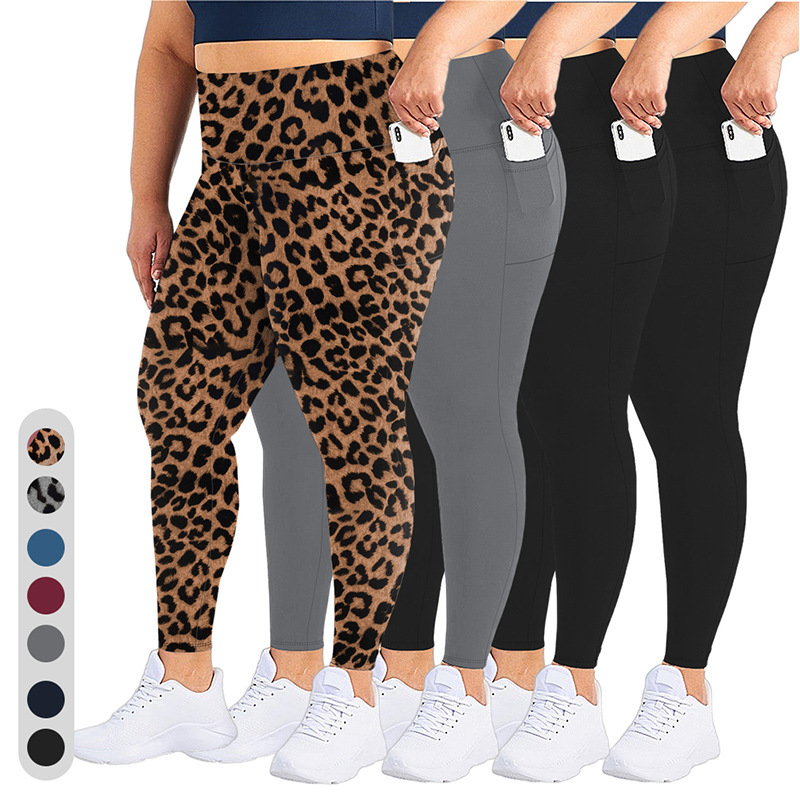 High Waist Large Plus Size Yoga Pants Women's Fitness High Elastic Knee-Length Leggings With Pocket