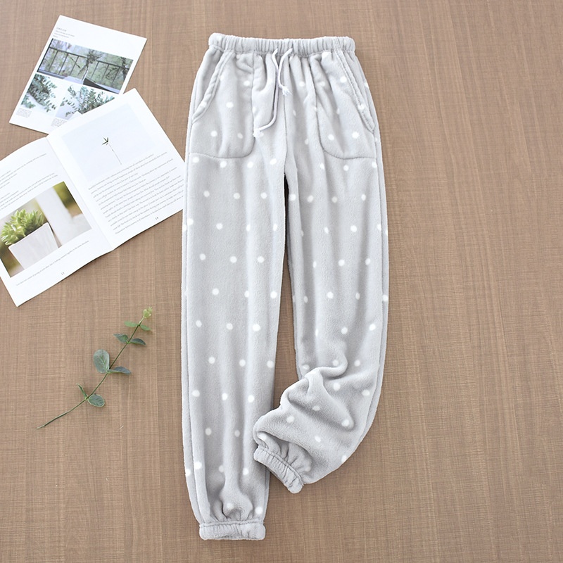 Women's Thick Flannel Pajama Pants Autumn Winter Warm Large Size Loose Trousers Coral Fleece Knitted Loungewear Casual Cute
