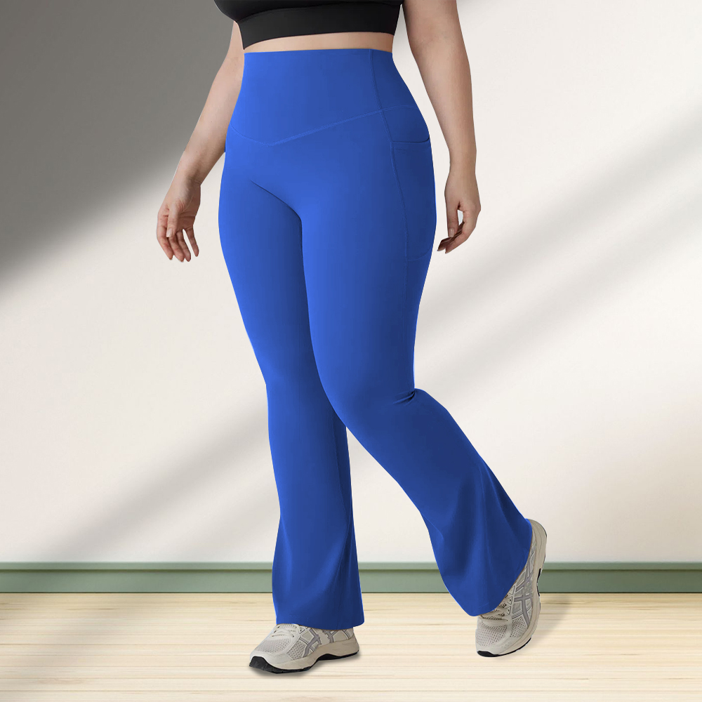 Women's Clothing Plus Size High Waist Wide Leg Flare Yoga Pants Plus Size Leggings with Pockets