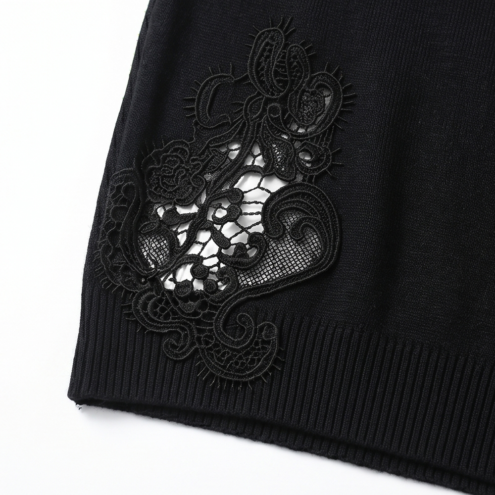 Premium New Honssen Women 99% Silk Knitwear Fine Sequin Anti Static Lace Splicing at Shoulder &amp; Hem Elegant Long Sleeve Top