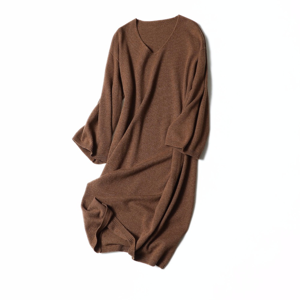 Women's Dresses Cashmere Knitted V Neck Loose Winter Plus Size Women's Dresses Sweater Dress Women Clothing