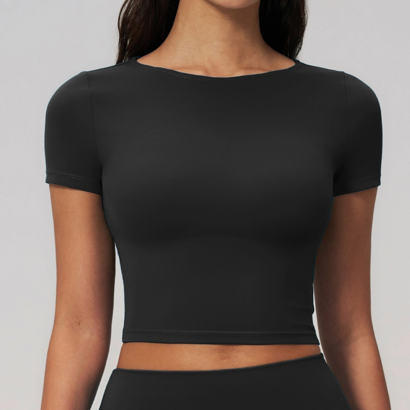 Free Shipping Women Cropped Navel T Shirt, Casual Fitness Clothes, Quick Dry Sports Short Sleeve Tee