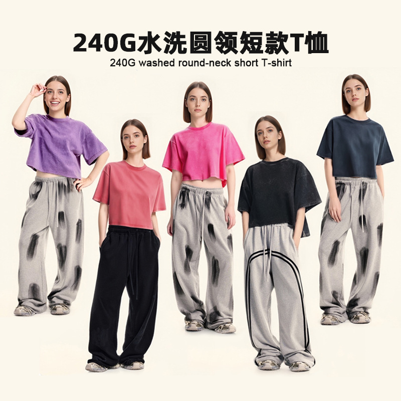 Custom logo Acid Wash Vintage Cut Cotton T-shirt Crop Top Hot Sexy Girl Women's T-shirts Tee Cropped T-shirt Women Streetwear