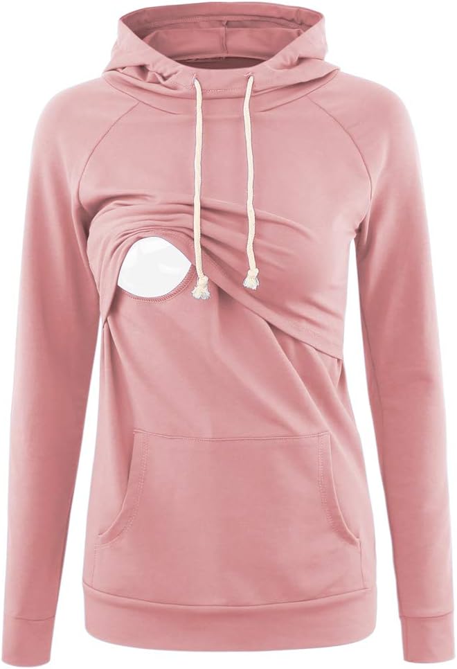 Maternity Nursing Hoodie for Breastfeeding Women Long Sleeve Comfortable Mom Sweatshirt with Easy Access Nursing Opening