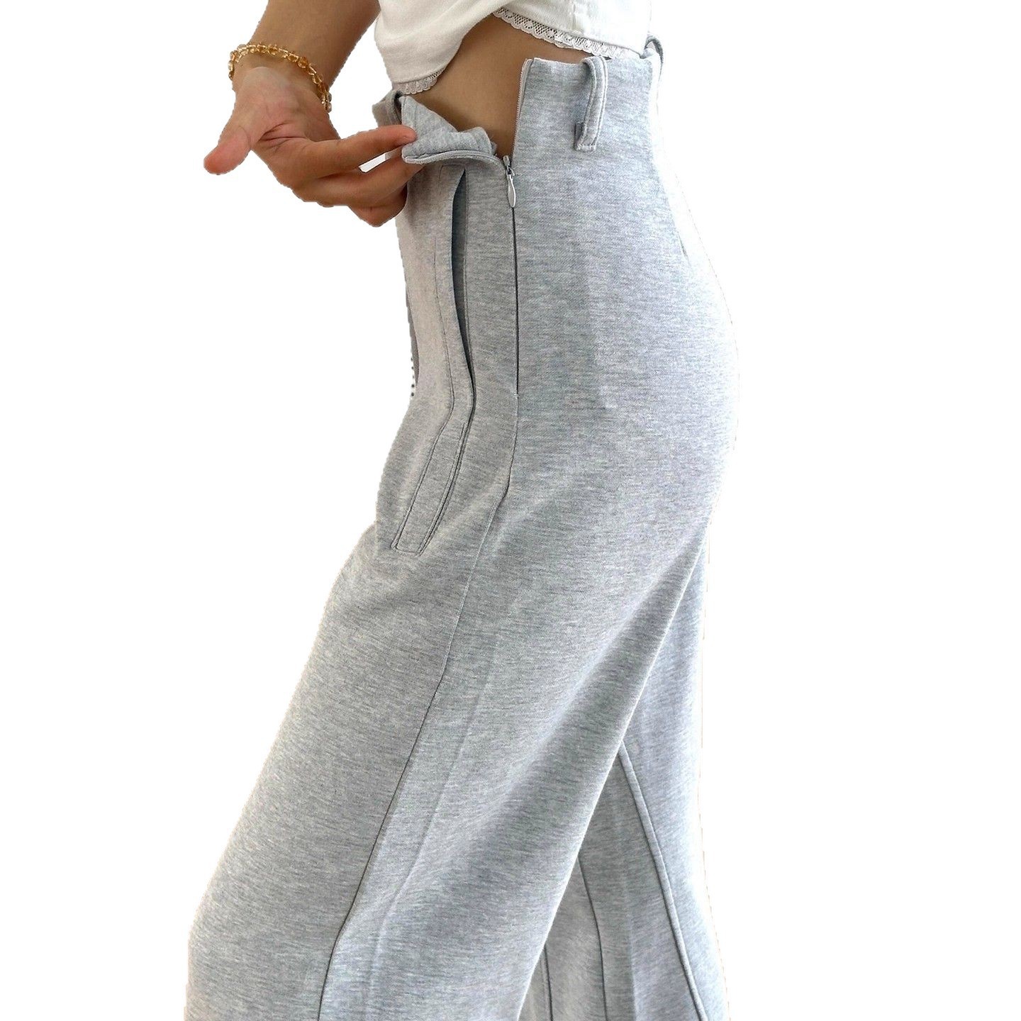 Women's High Waist Curved Hem Casual Pants Autumn Winter New Arrivals Fashionable Warm Korean Streetwear Style Loose Draped