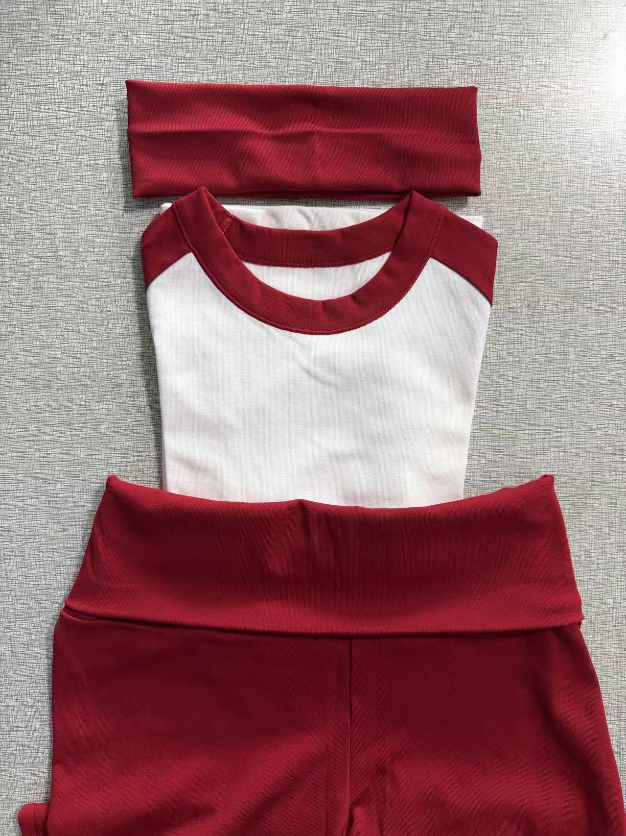 Women's 2-Piece Print Loungewear Set Long Sleeve Short Top Flared Foldover Pants Hairband-Spandex/Cotton Casual Skinny Fit