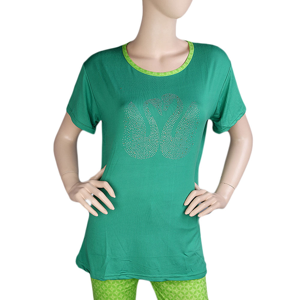 Women's 2 Piece Night Suit - Green Details