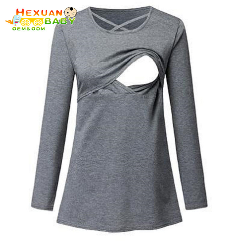 Maternal Clothing Hot Selling Pregnancy Mommy Lactation T Shirt Long Sleeve Maternity Wear Casual Breastfeeding Blouse