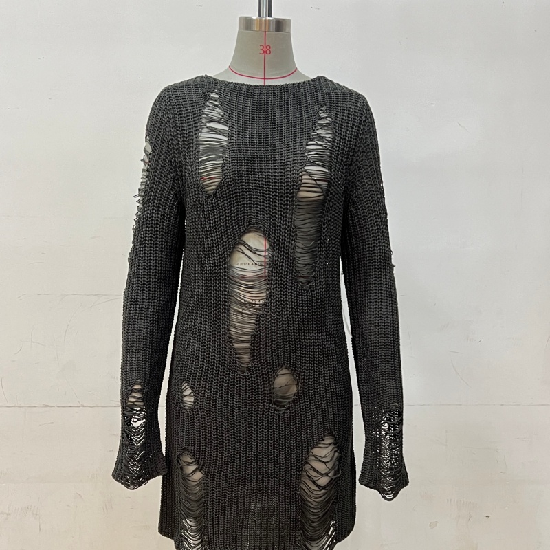 DIMITRI 2026 Custom OEM &amp; ODM Women Long Sleeve Knitwear Fancy Dress WITH BIG HOLE Women's Trendy Winter Open Front
