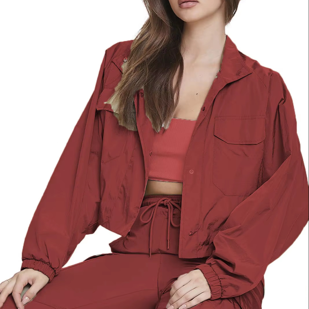QUICK DRY Seasonal Tracksuit Nylon Polyester Jogging Crop Top Windbreaker Jacket Two Piece Pants Set Women Tracksuit 2025