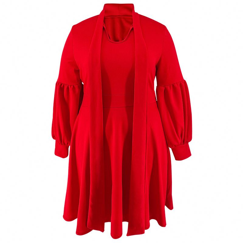 Fall Popular Products 2024 Plus Size Women's Clothing Collared Long Sleeve Puff Sleeve Mid Length Dress