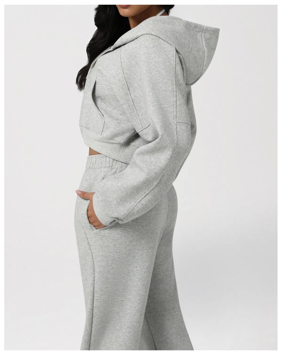 Women Autumn/Winter Thickened Hooded Zipper Jacket Casual Loose Sportswear Two-Piece Clothing Set