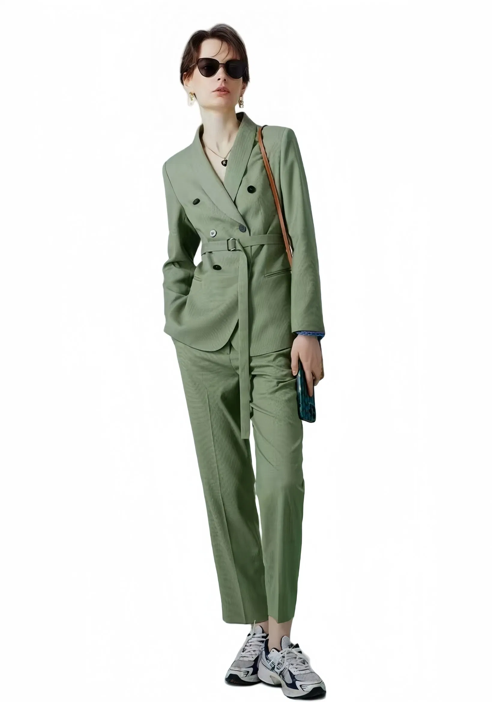Pink Lilac Trim Women's Suit – Chic Double-Breasted Business Formal Wear