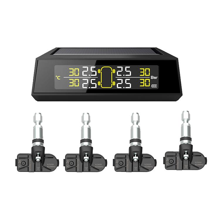 Sistema de monitoreo de presión de neumáticos digital con carga solar y pantalla LCD de fábrica Sensor de temperatura TPMS para camiones, autobuses y automóvile