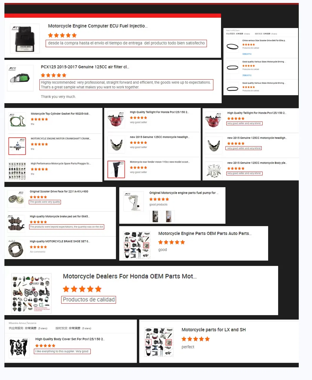 Capturas de pantalla de comentarios positivos de clientes satisfechos