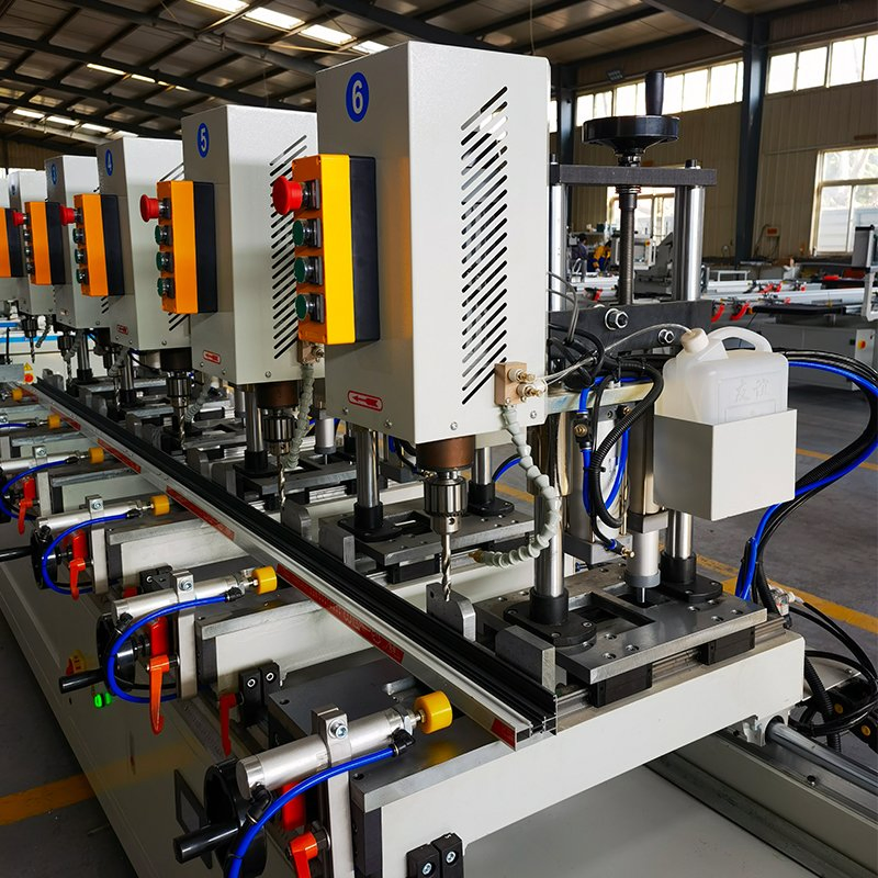 Máquina de perforación de combinación de seis cabezales para aluminio - Alimentación con amortiguación de gas-líquido, sistema PLC