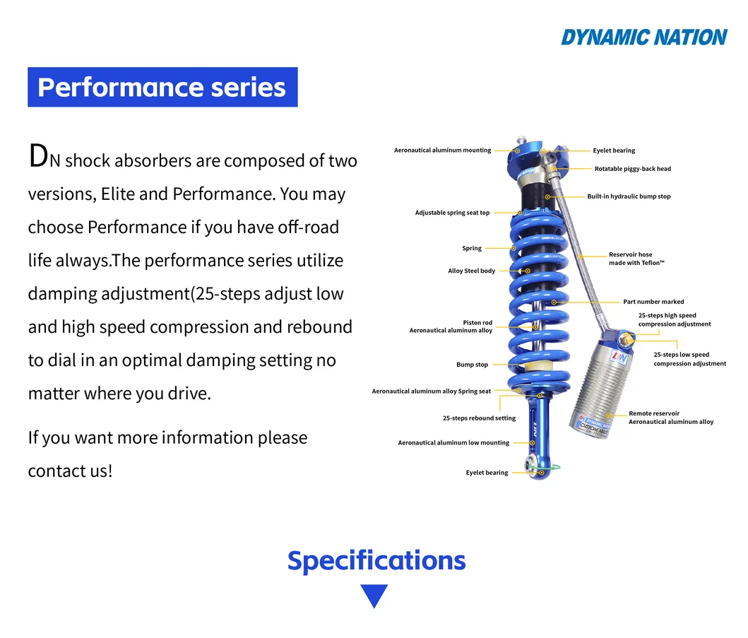 Estructura interna de amortiguador de carrera ajustable de coilover DN Performance