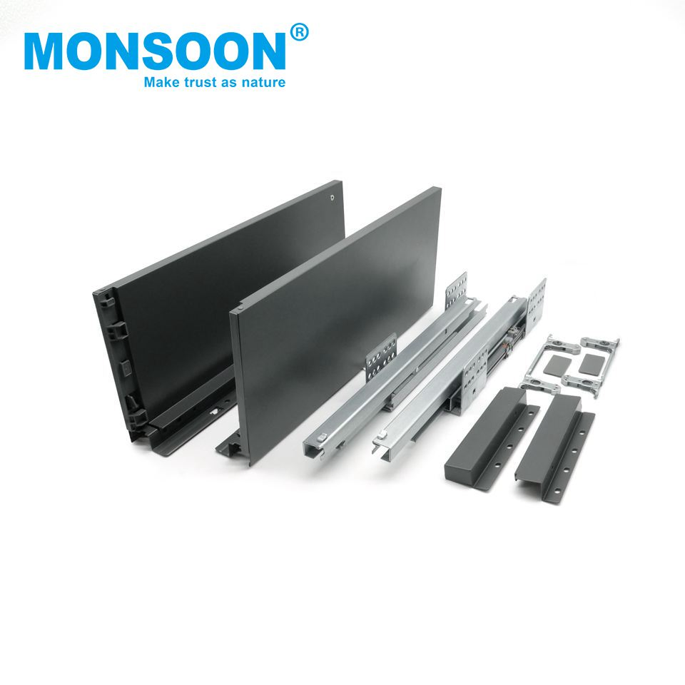 Sistema de cajones estándar Ultbox con laterales, amortiguador de doble pared para cocina de carga pesada, cierre suave, montado debajo, recubierto de zinc gris