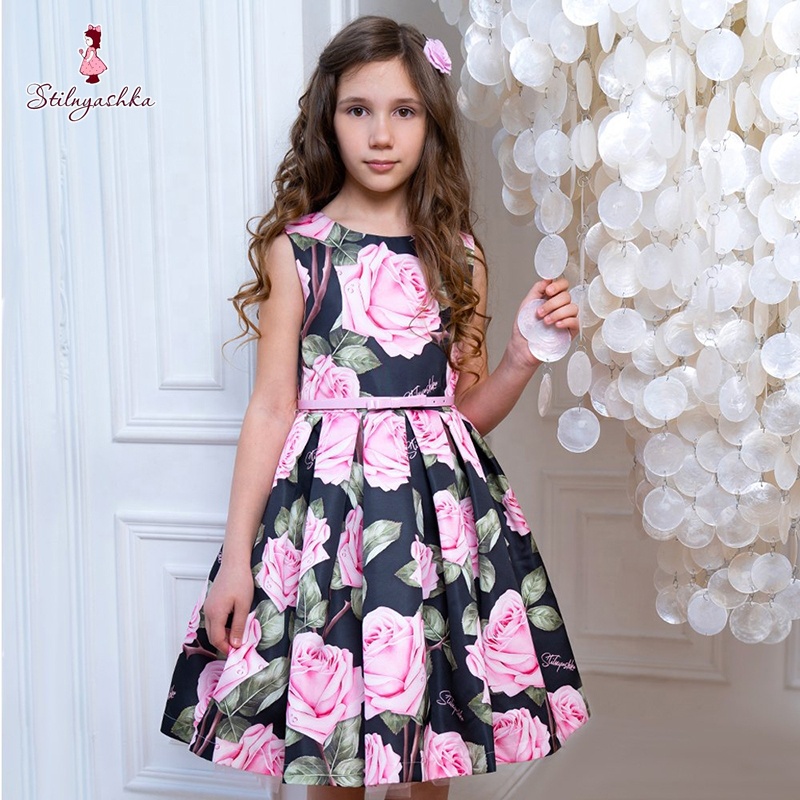 Stilnyashka 13295-2 Children Clothing Rose Print Flower Girls Dresses Princess Dresses for Girls Little Kids Clothing Wholesale