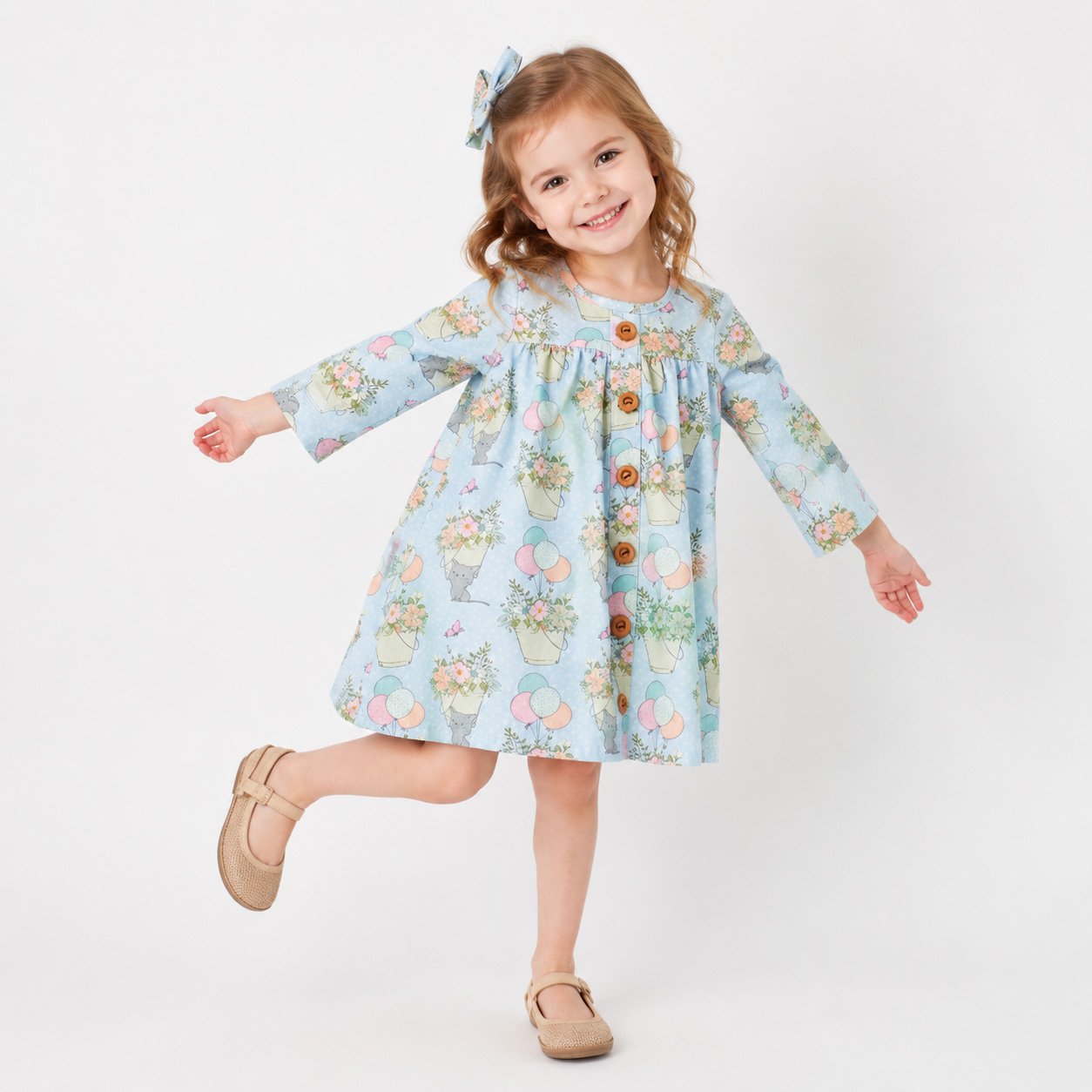 Spring Summer New Trendy Soft Cotton Toddler Girl Dress Long Sleeve Floral Print Casual for Kids Daily Play Outdoor Wear
