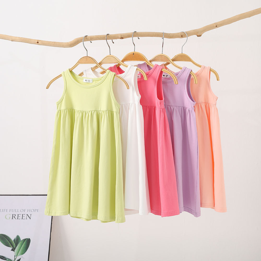 Baby Clothes Summer Toddler Sundress A-line Sleeveless Solid Color Smocked Dress Vest Top Baby Girls Cotton Dresses