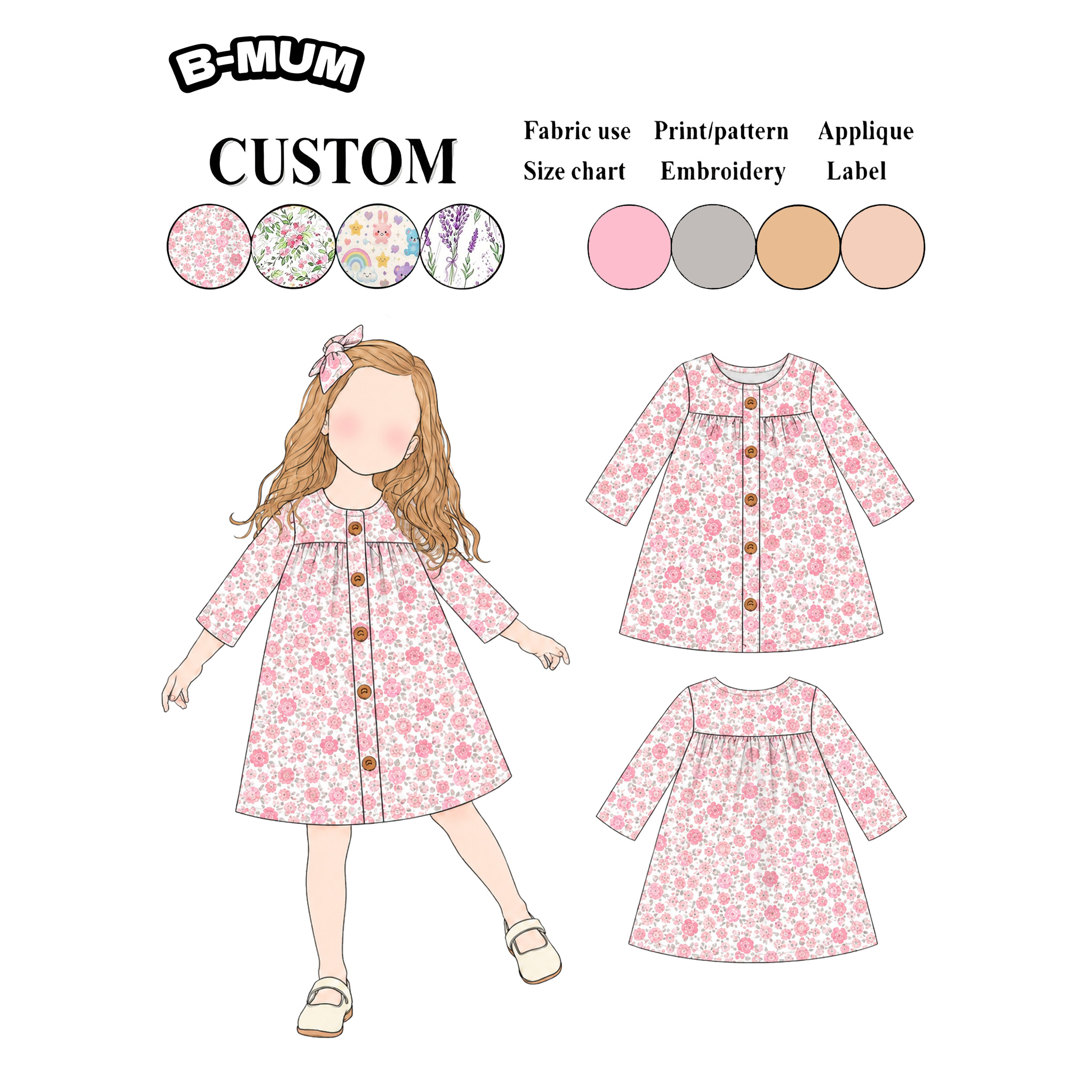 Spring Summer New Trendy Soft Cotton Toddler Girl Dress Long Sleeve Floral Print Casual for Kids Daily Play Outdoor Wear