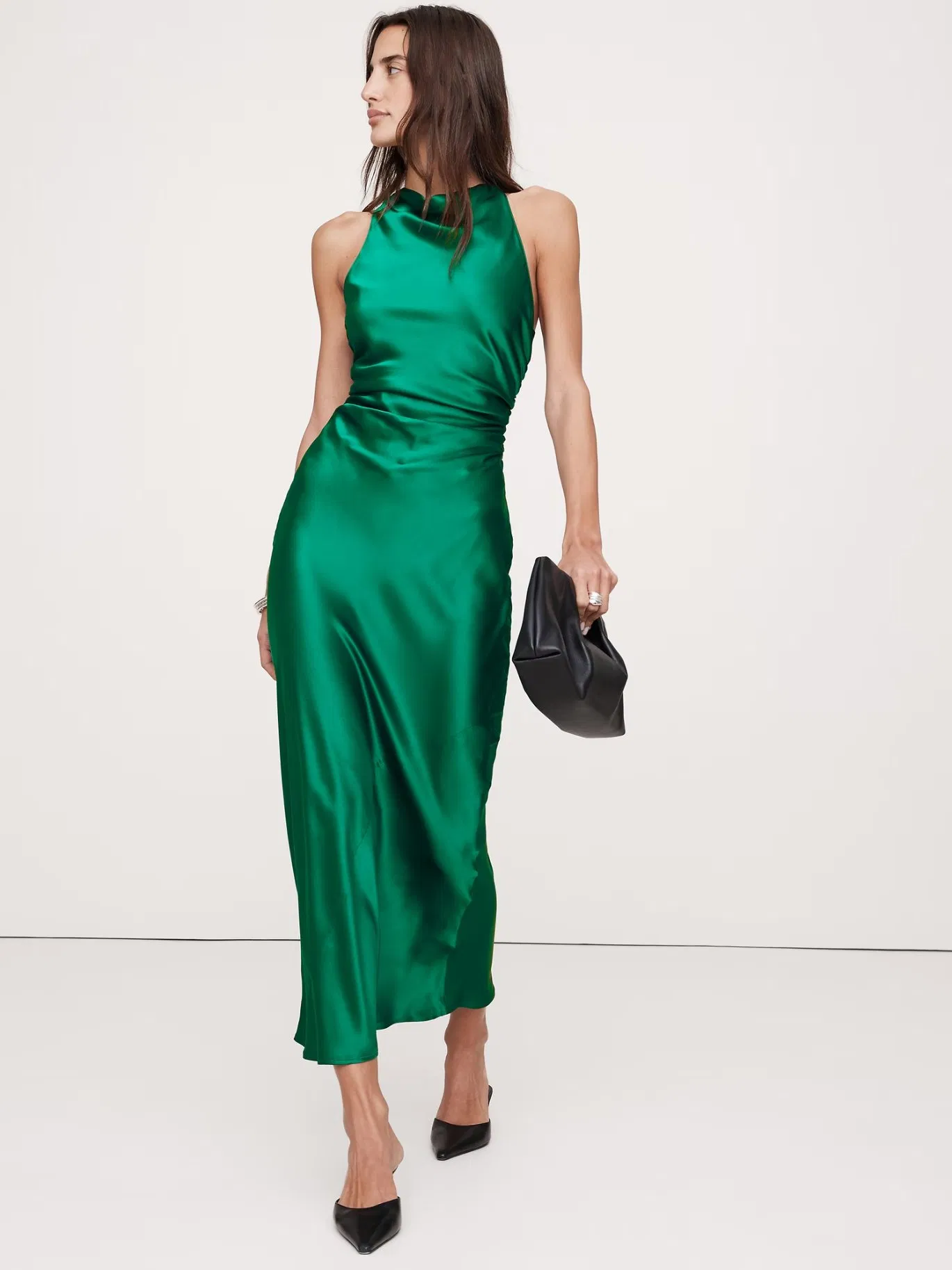 High Quality Silk Cowl-Neck Backless Maxi Dress for Girl Summer Party Dress