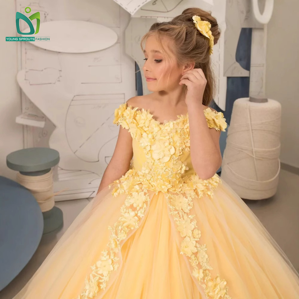 Princess Dress for 3-Year-Old Girls Formal Flower Girl Dress Ruffle Weddings Parties Birthdays Proms With Trailing