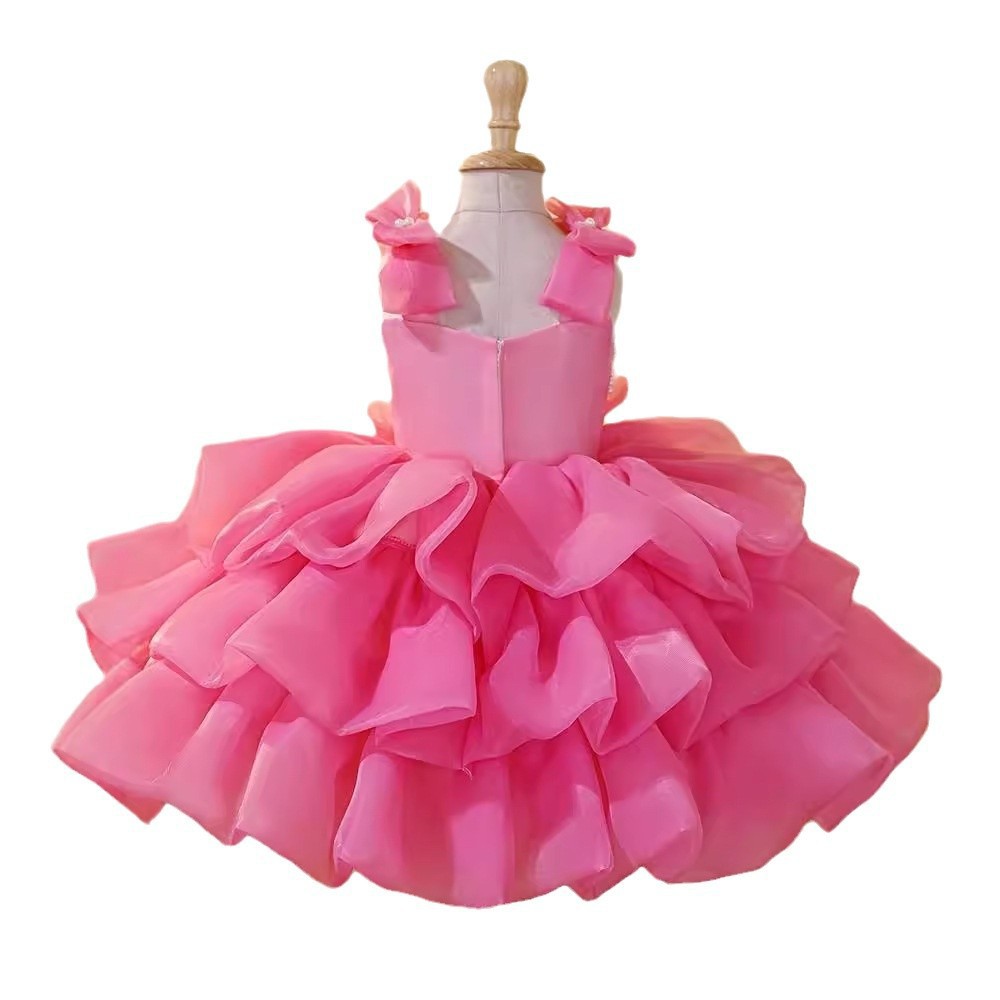 Summer Girls Princess Dress Children Bow 3D Flower Birthday Party Dress